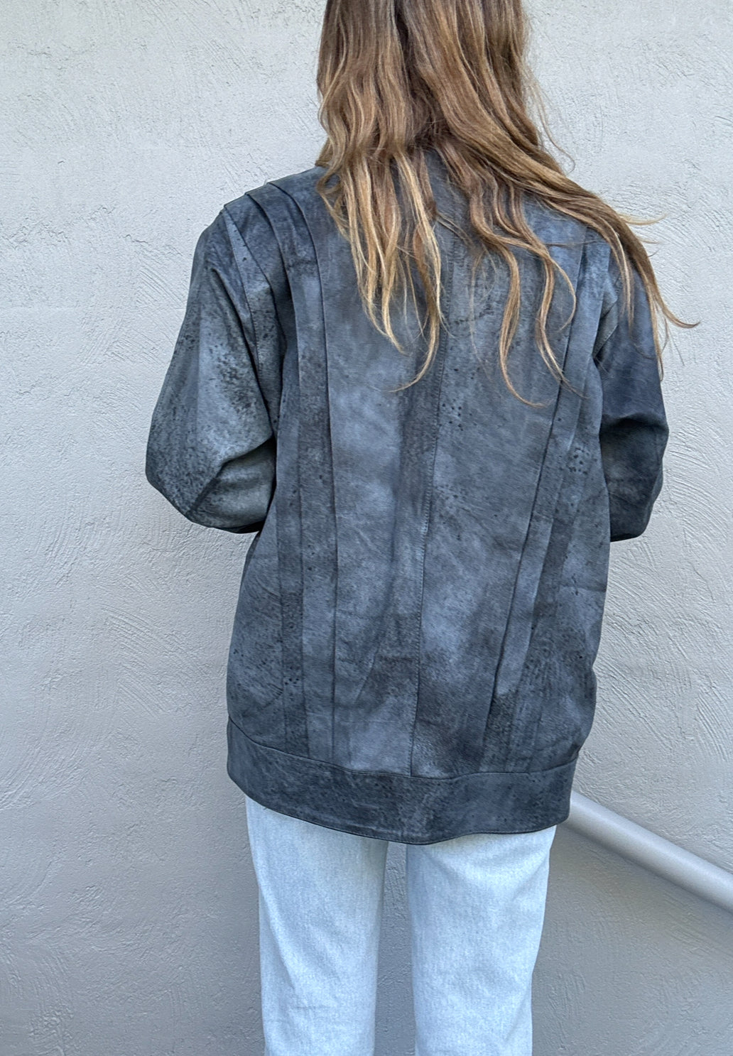 Vintage Steel Blue Leather Jacket // Size 12-18