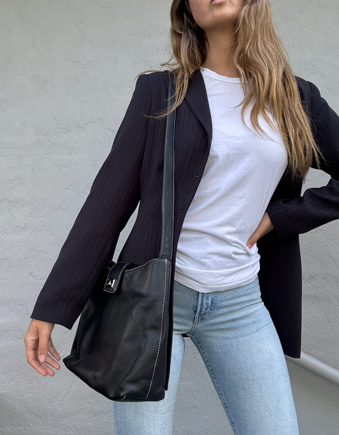 Vintage Cellini Black Leather Shoulder Bag