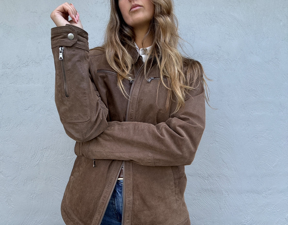 90s Suede Leather Jacket // Size L