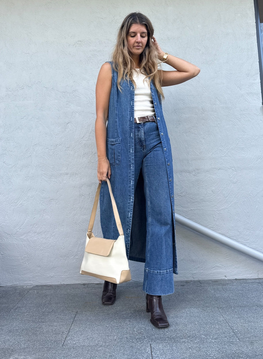 Vintage Cream & Tan Shoulder Bag