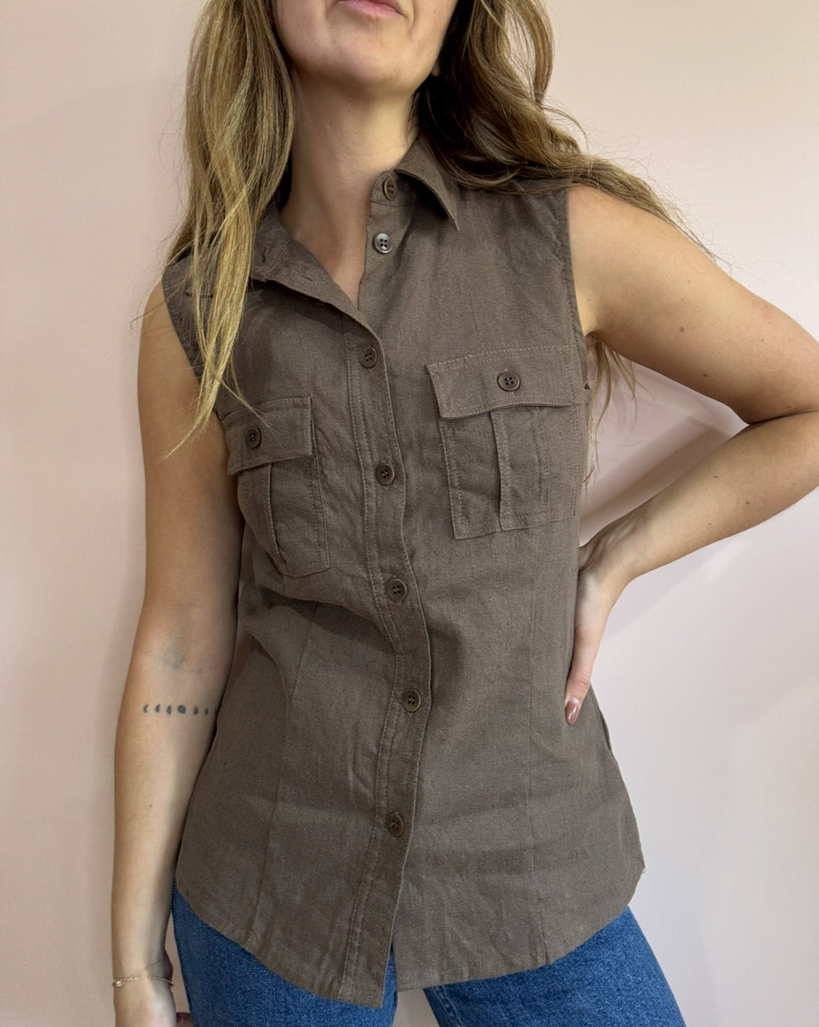 Chocolate Linen Vest Top // Size 12