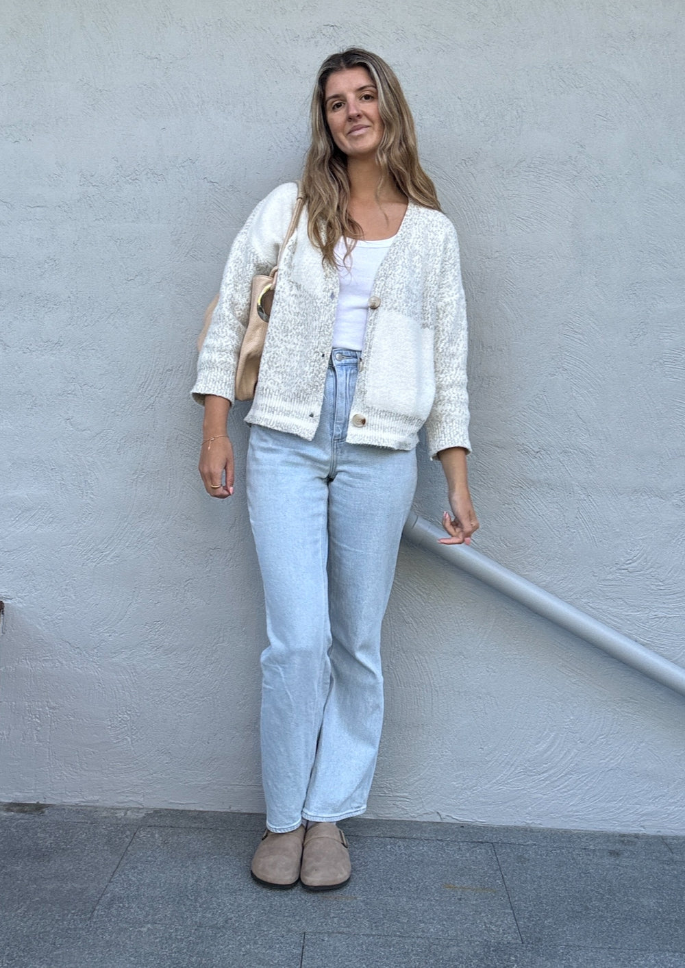 White and Grey Speckled Cardigan // Size 6-10