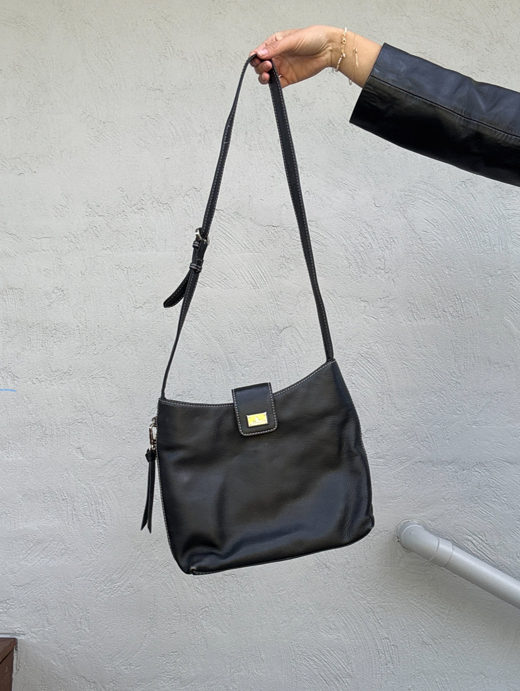 Vintage Cellini Black Leather Shoulder Bag