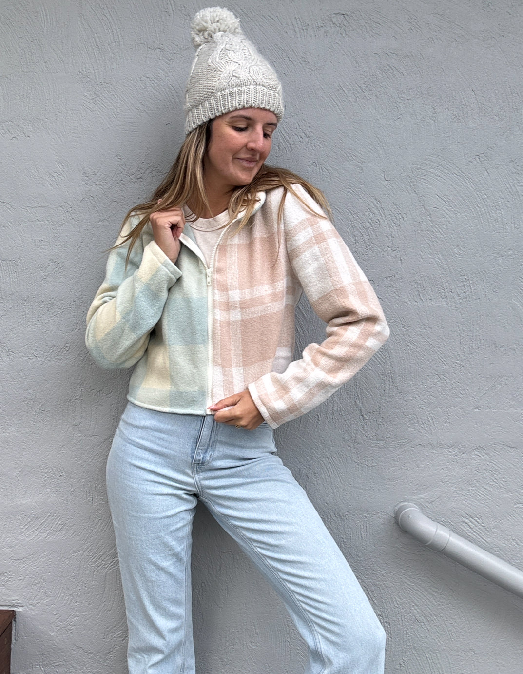 Sunday Snug Cropped Bomber - Oat Sky