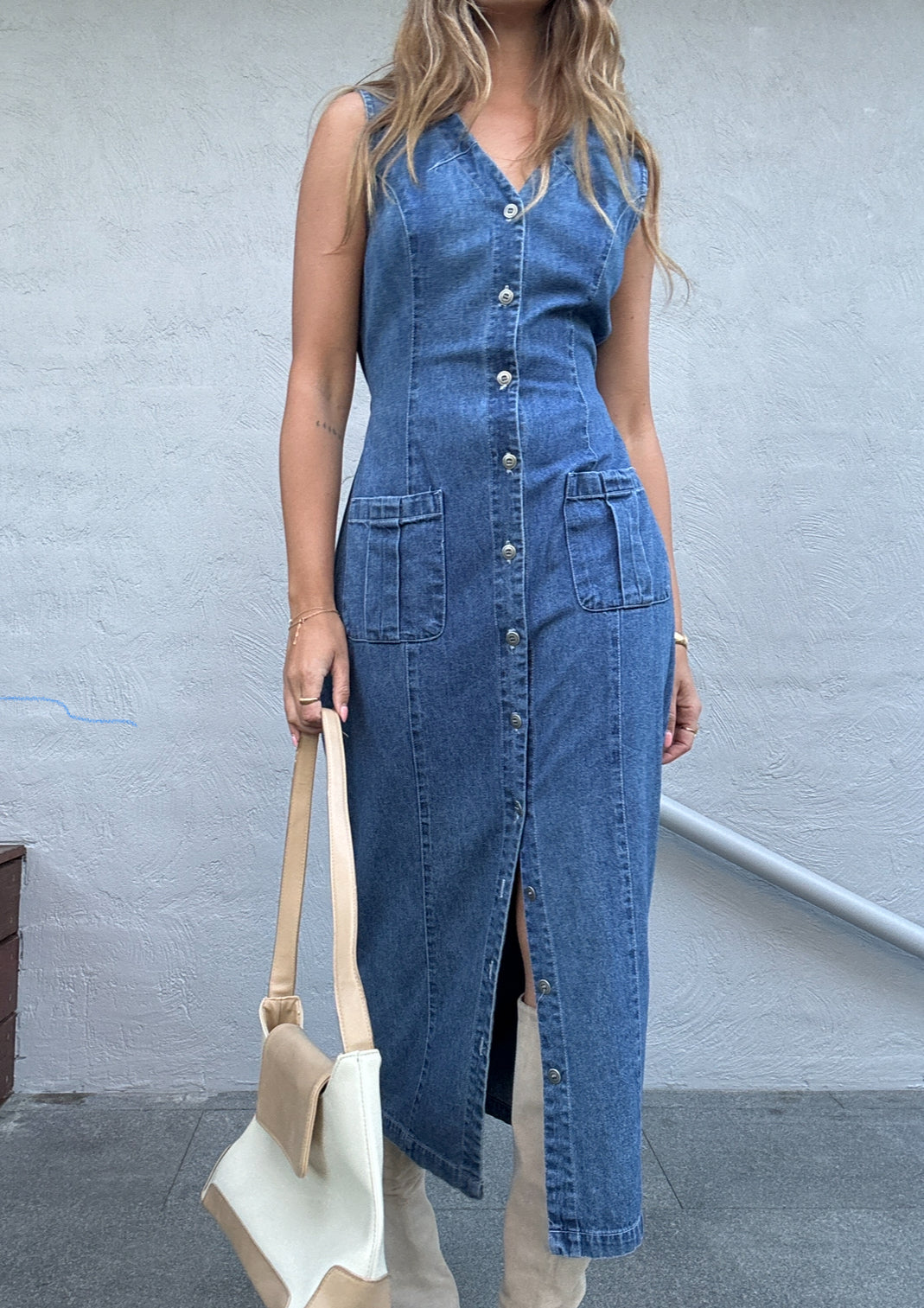 Vintage Denim Maxi Dress // Size 10