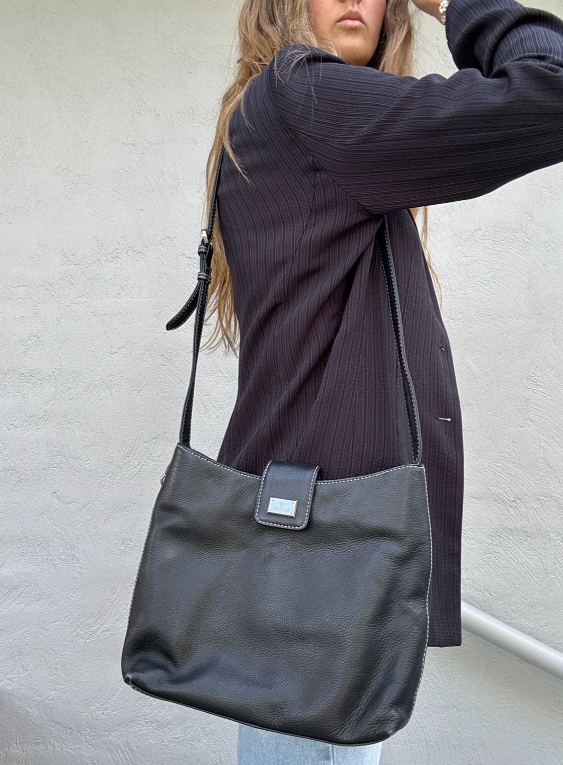 Vintage Cellini Black Leather Shoulder Bag