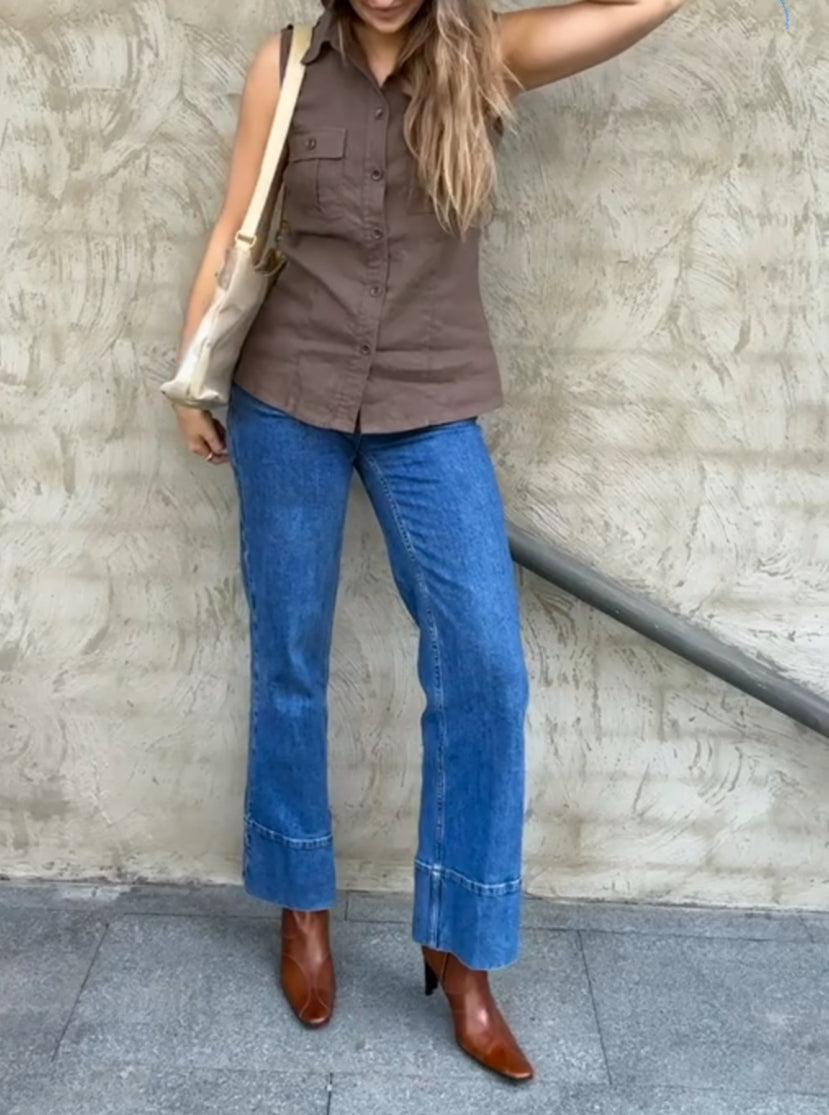 Chocolate Linen Vest Top // Size 12