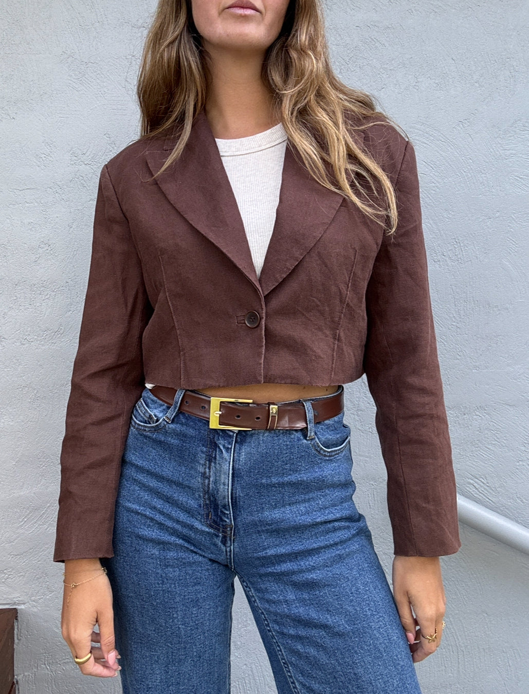 Country Road Cropped Linen Blazer // Size 10