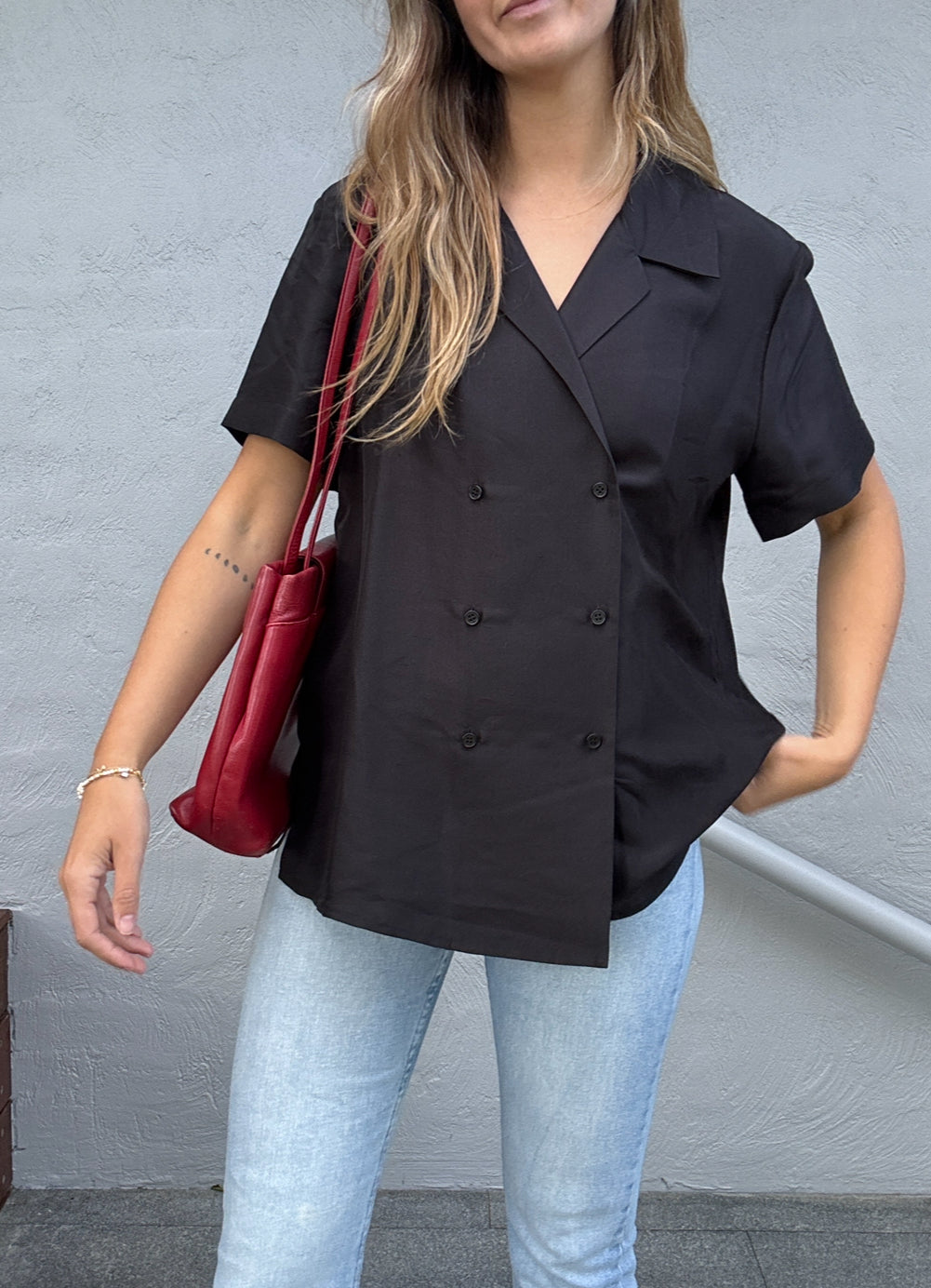 Oroton Silk Double Breasted Blouse // Size 12