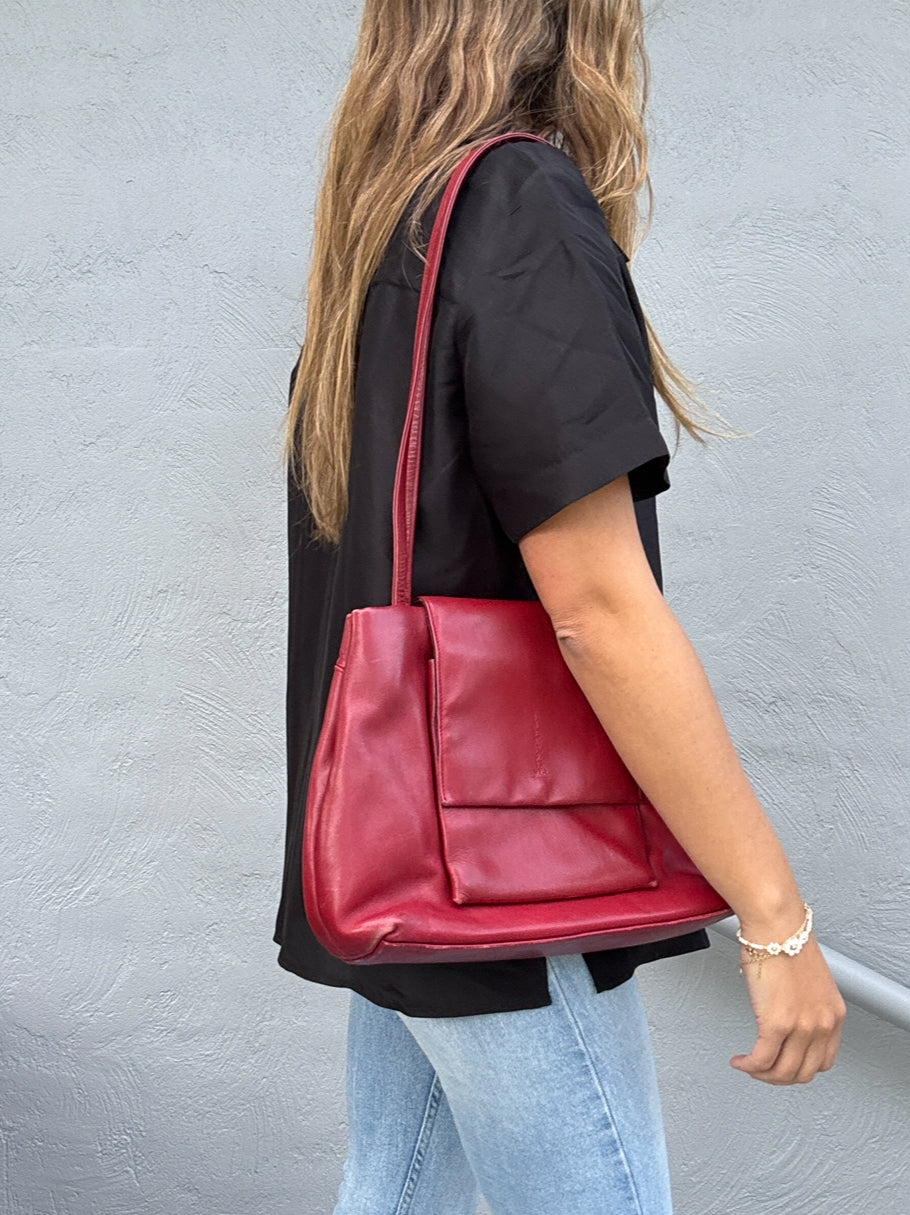 Vintage Red Leather Shoulder Bag
