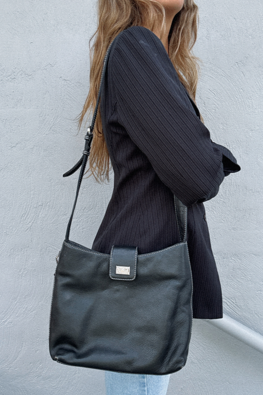 Vintage Cellini Black Leather Shoulder Bag