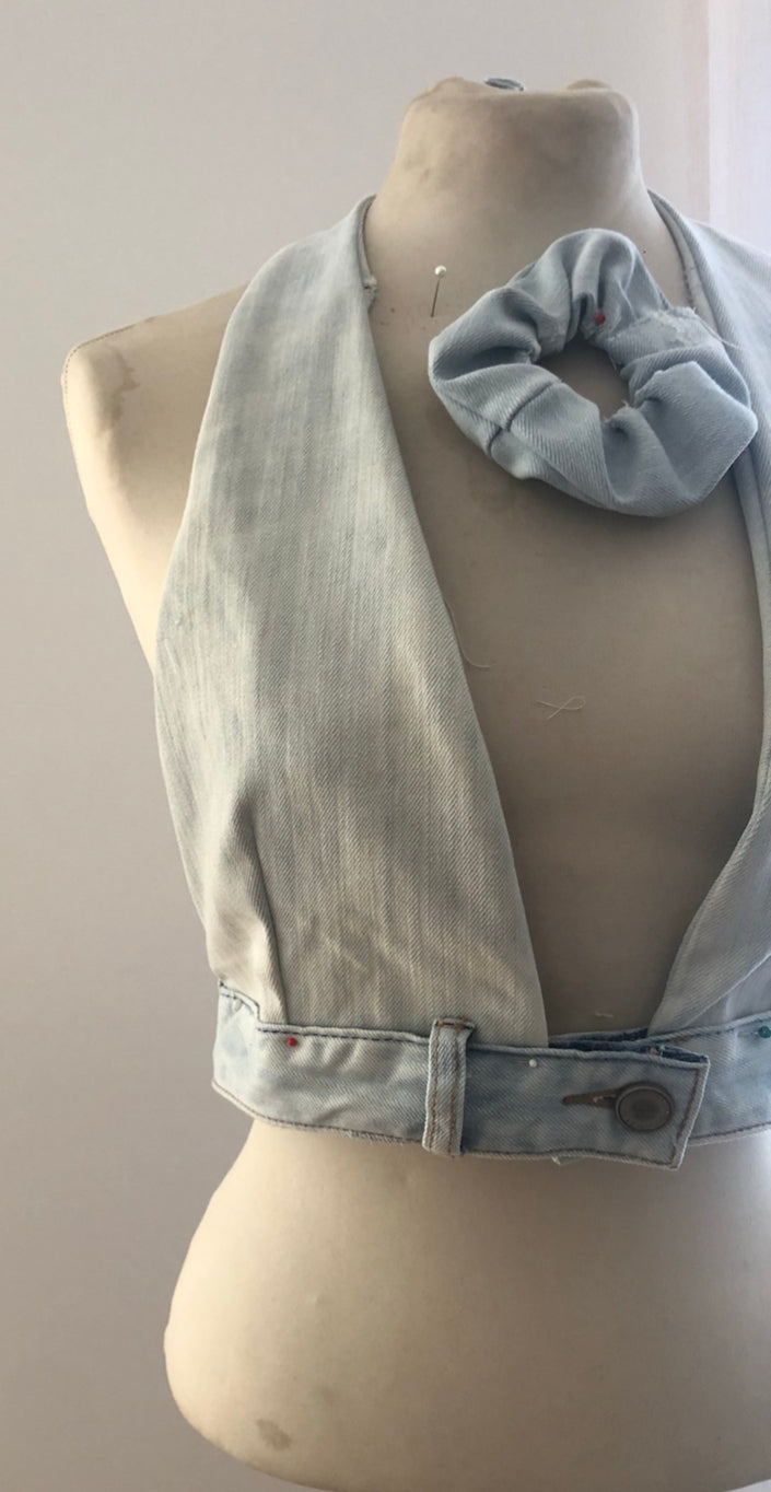Reworked Denim Halter Top // Size 8