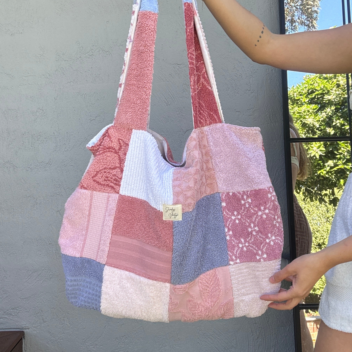 RETOWEL Large Patchwork Bag // Raspberry Ripple