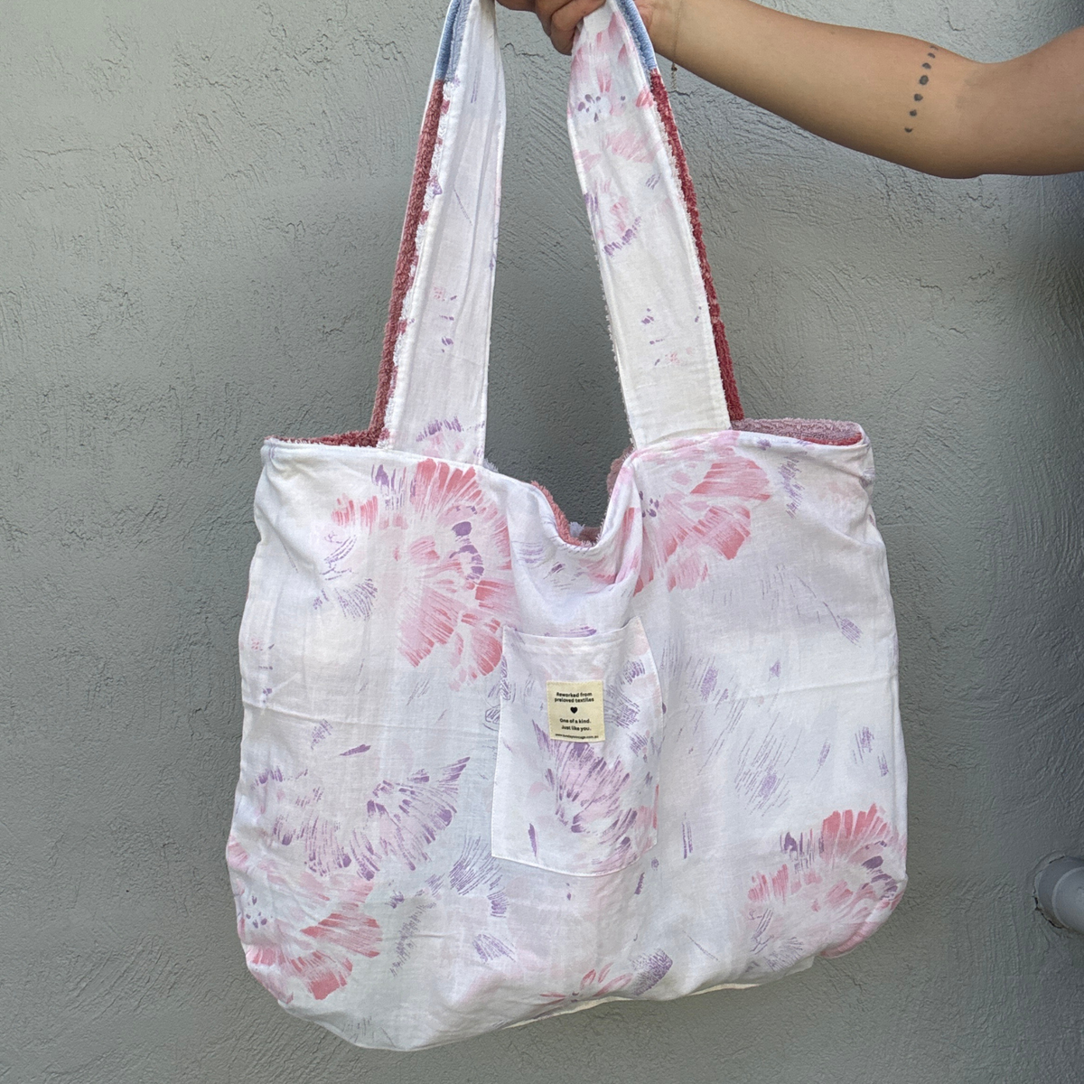 RETOWEL Large Patchwork Bag // Raspberry Ripple