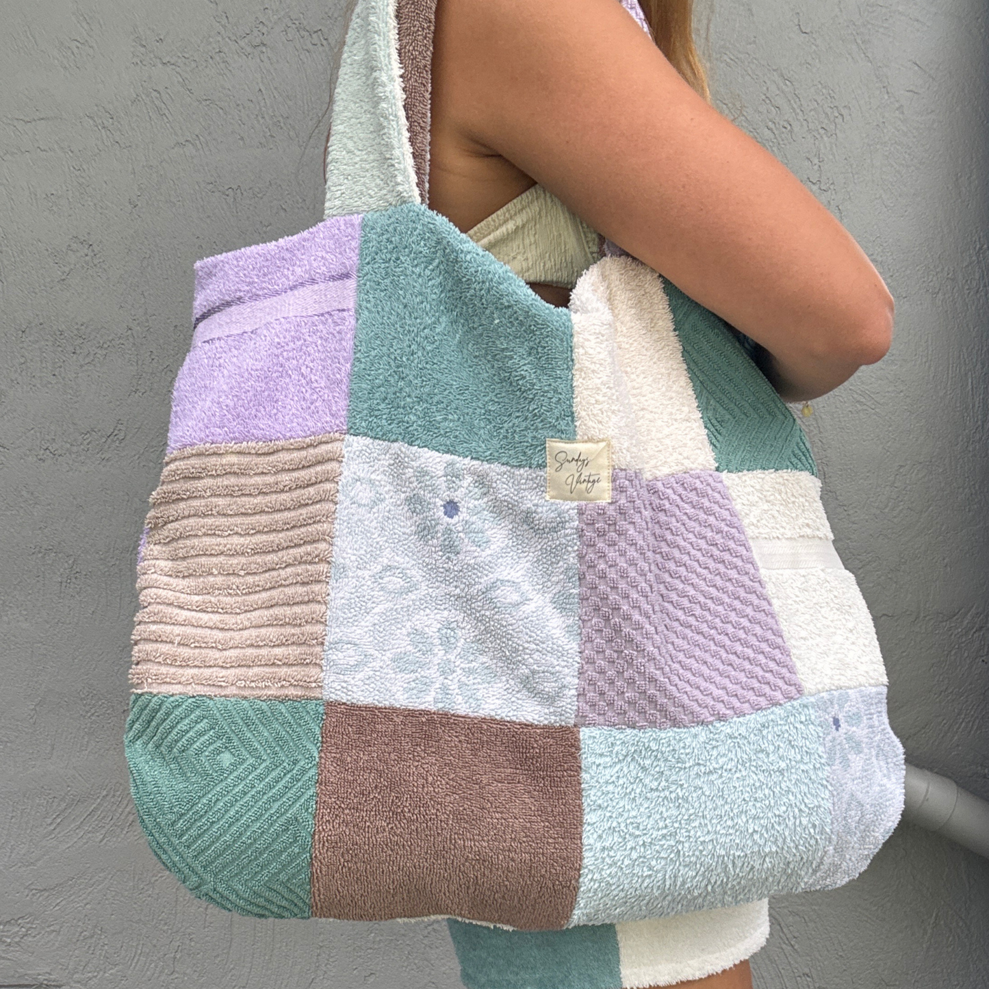 RETOWEL Large Patchwork Bag // Ocean Moss