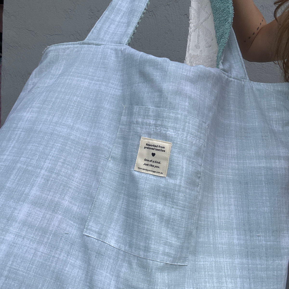 RETOWEL Large Patchwork Bag // Coastal Sage