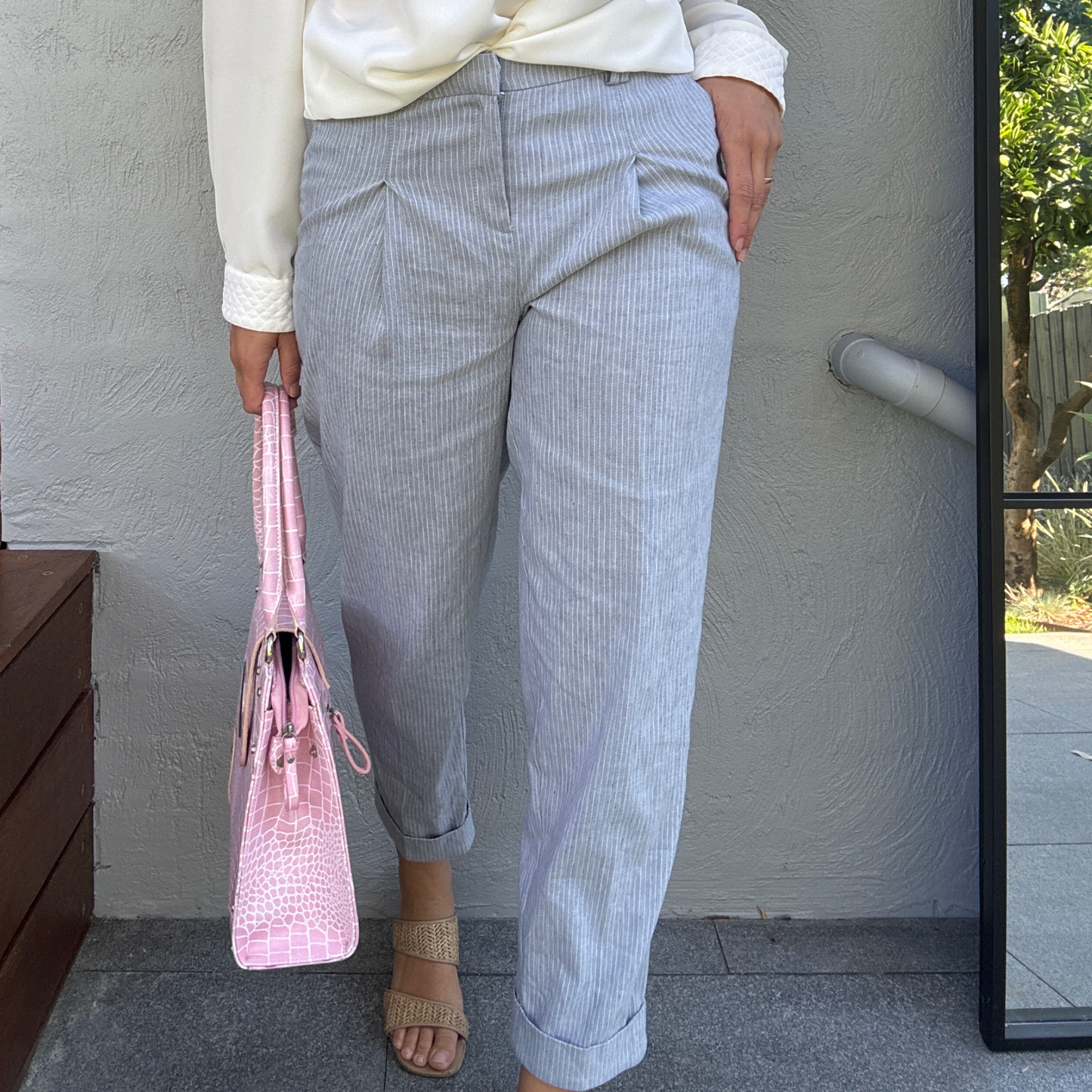 Pinstripe Linen Blend Trousers // Size 8-10