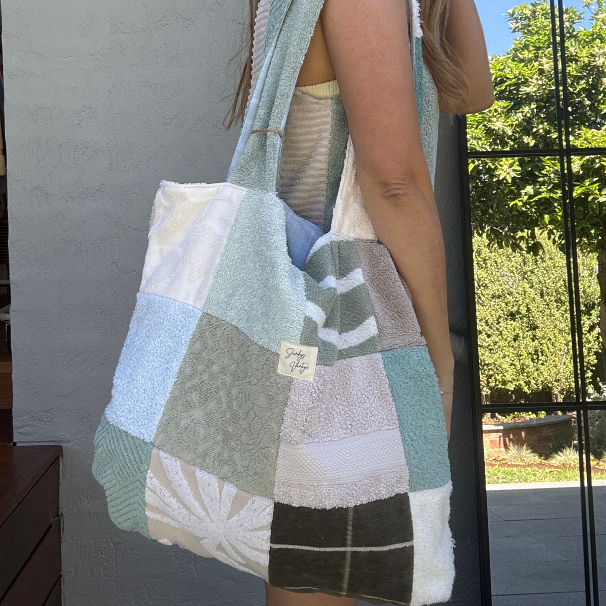 RETOWEL Large Patchwork Bag // Coastal Sage