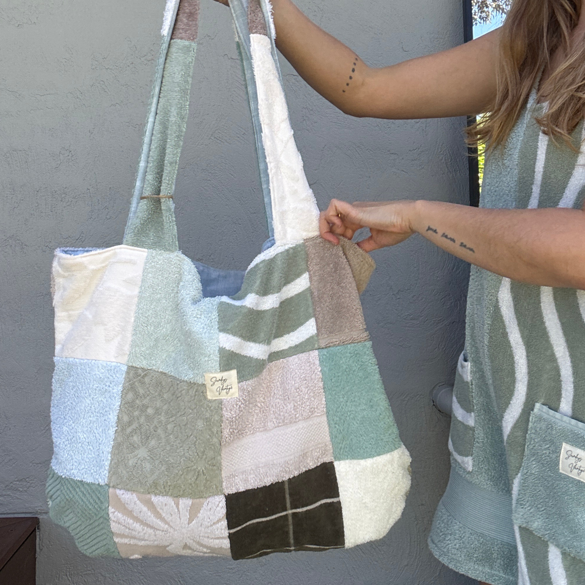RETOWEL Large Patchwork Bag // Coastal Sage
