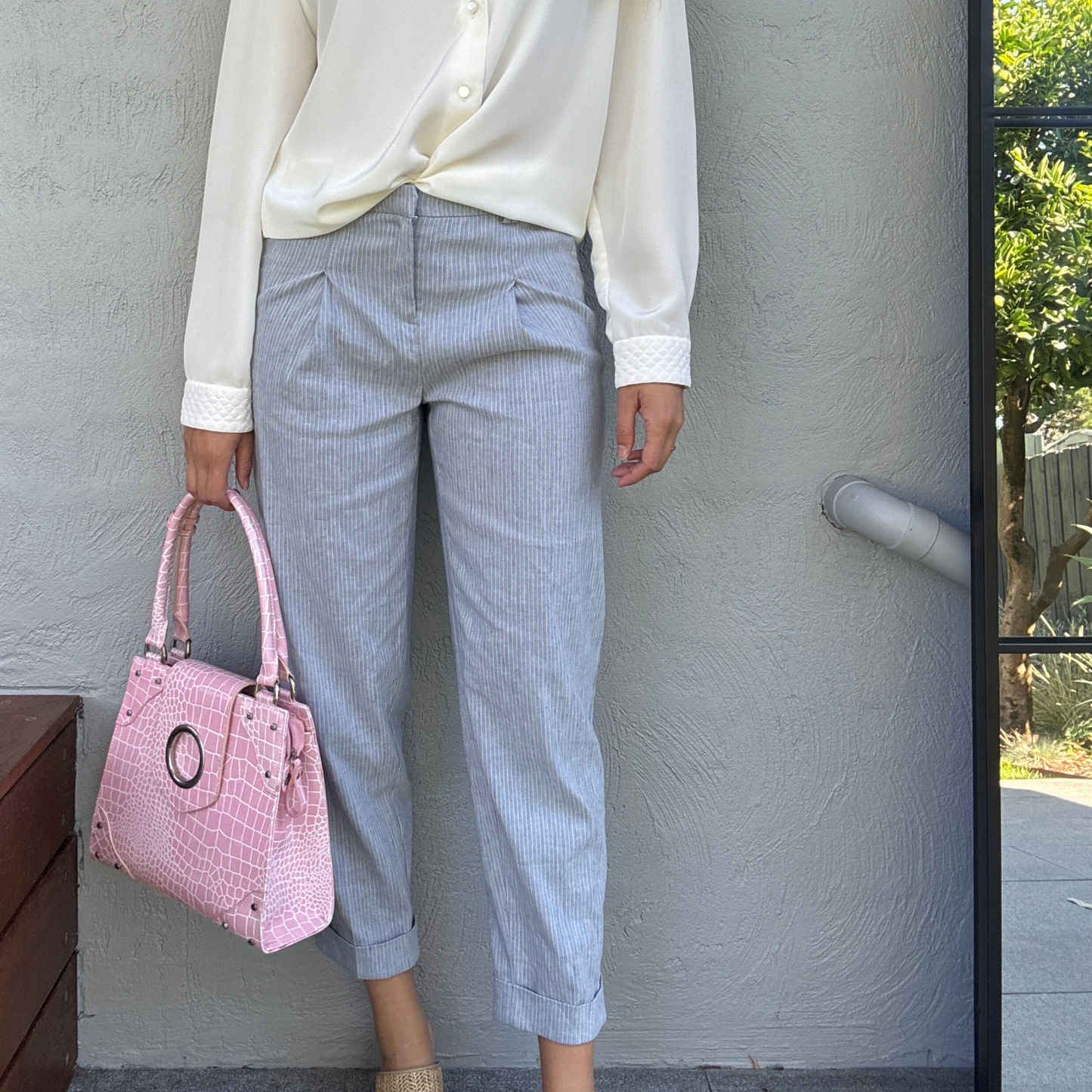 Pinstripe Linen Blend Trousers // Size 8-10