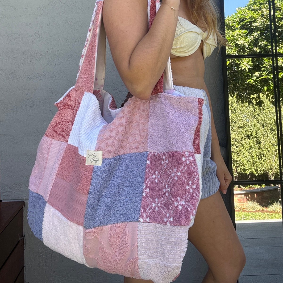 RETOWEL Large Patchwork Bag // Raspberry Ripple