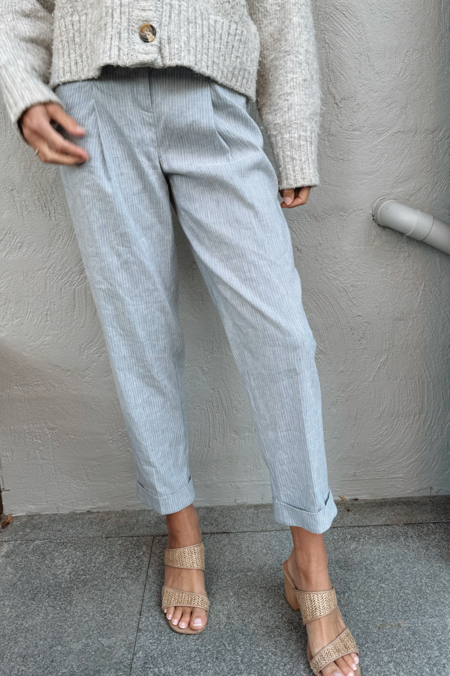 Pinstripe Linen Blend Trousers // Size 8-10