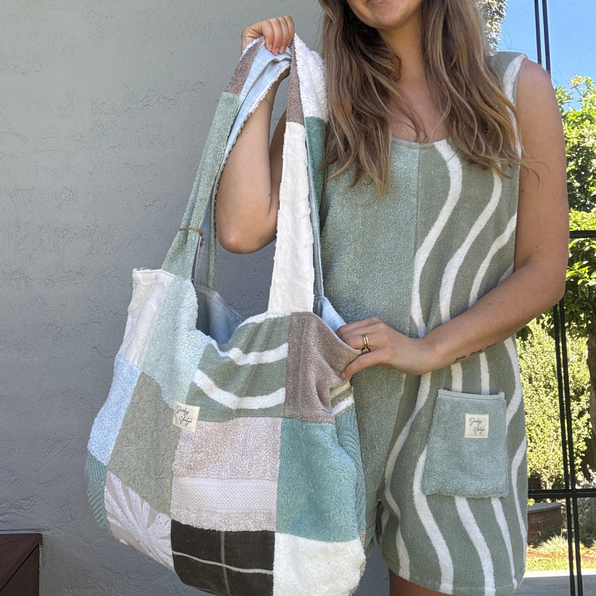 RETOWEL Large Patchwork Bag // Coastal Sage