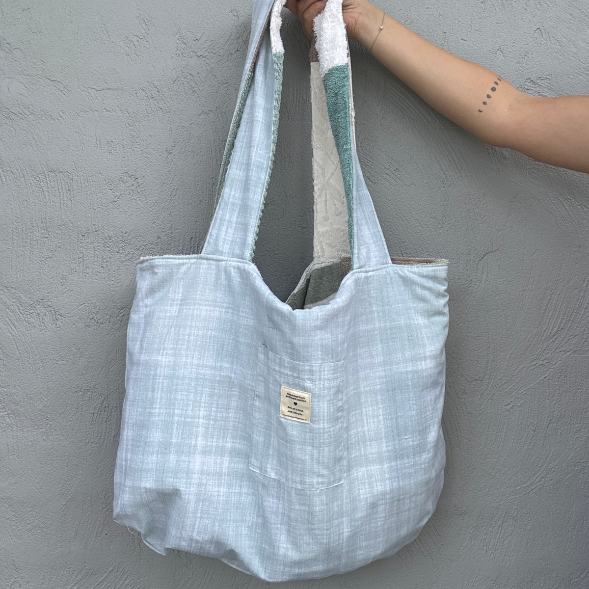 RETOWEL Large Patchwork Bag // Coastal Sage