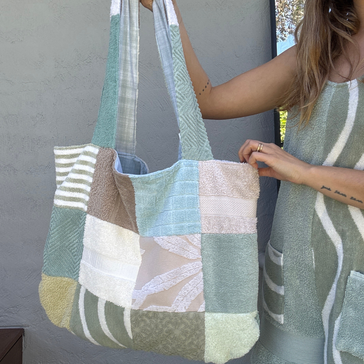 RETOWEL Large Patchwork Bag // Coastal Sage