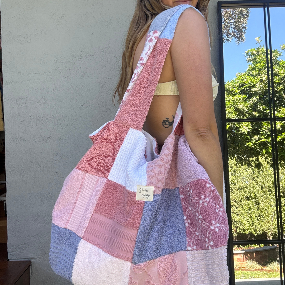 RETOWEL Large Patchwork Bag // Raspberry Ripple