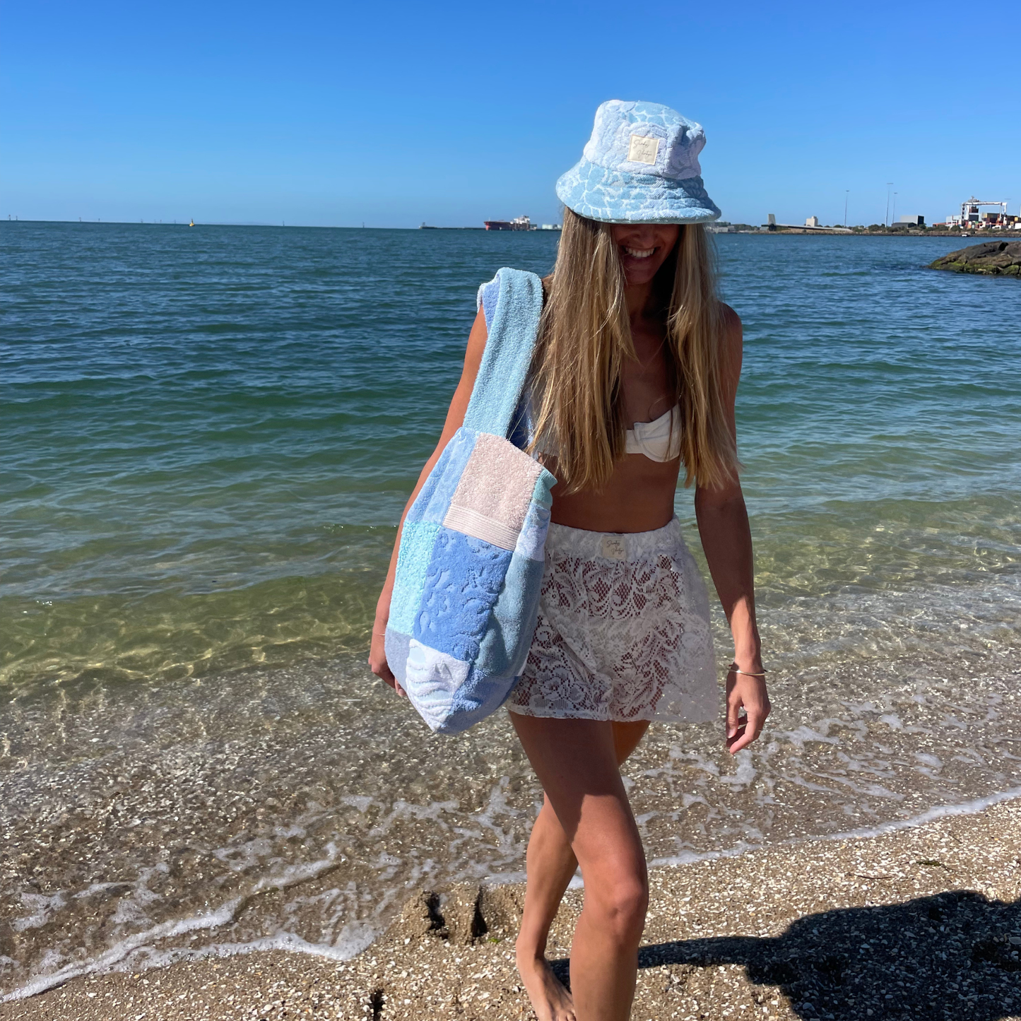 RETOWEL Large Patchwork Bag // Blue Lagoon