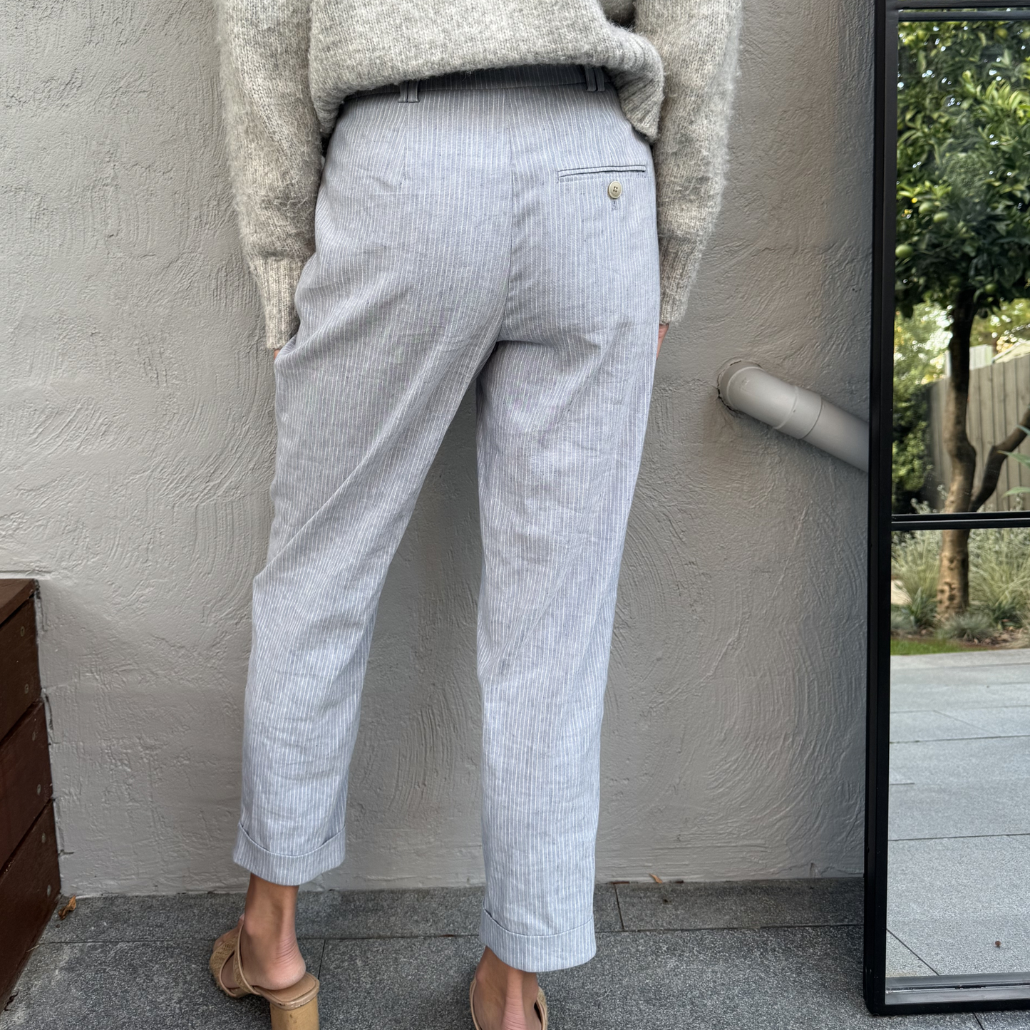 Pinstripe Linen Blend Trousers // Size 8-10