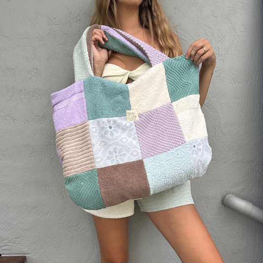 RETOWEL Large Patchwork Bag // Ocean Moss