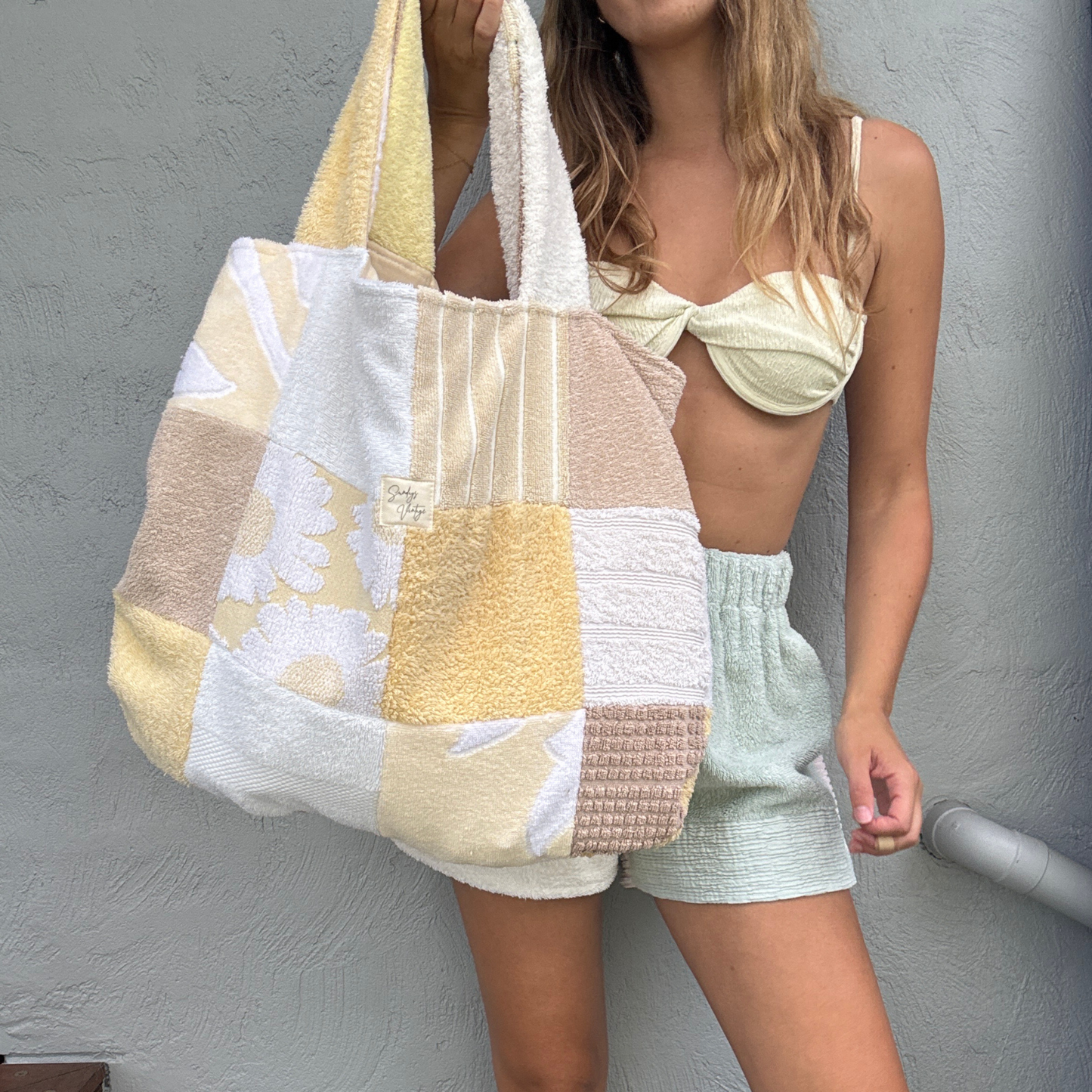 RETOWEL Large Patchwork Bag // Buttercream