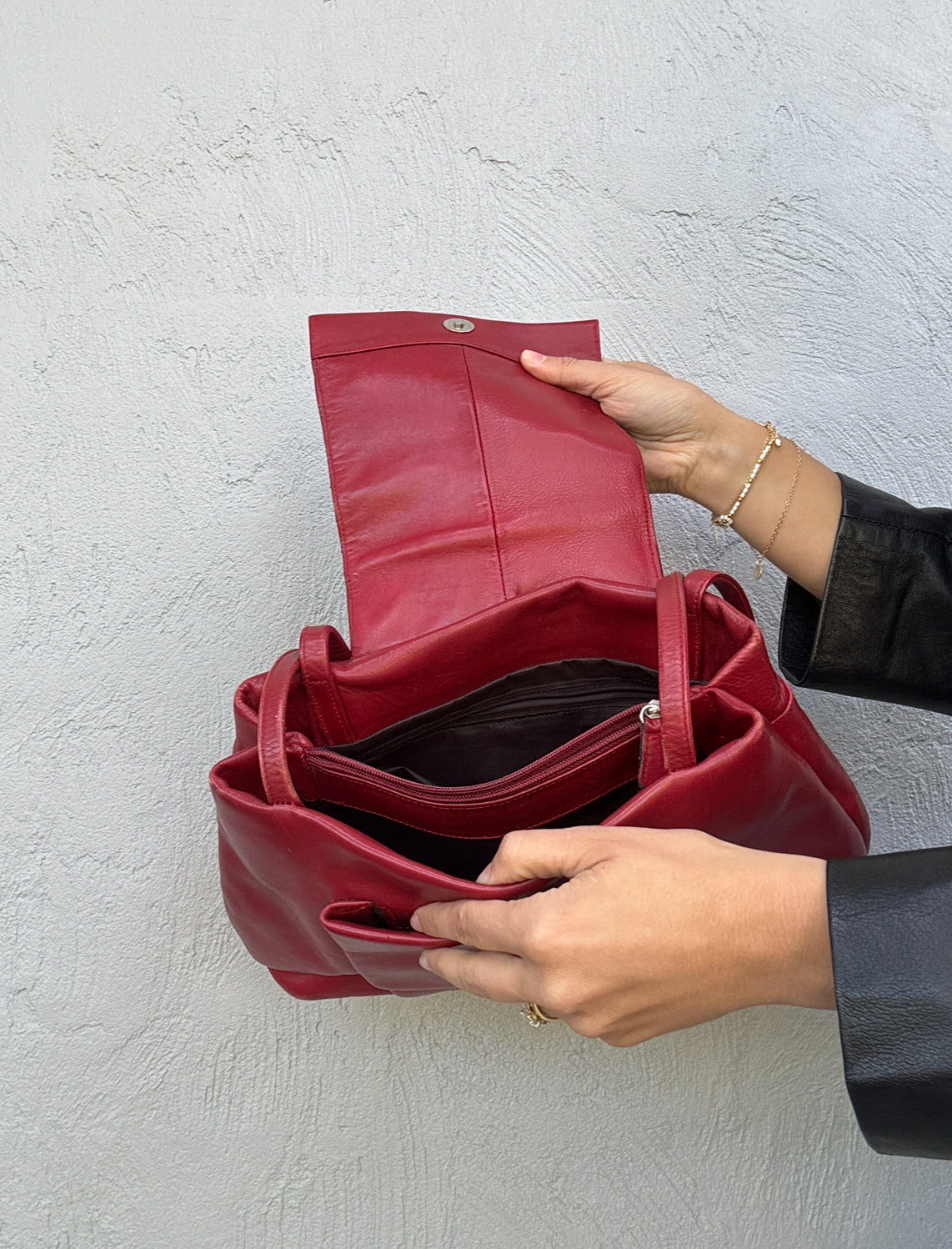 Vintage Red Leather Shoulder Bag