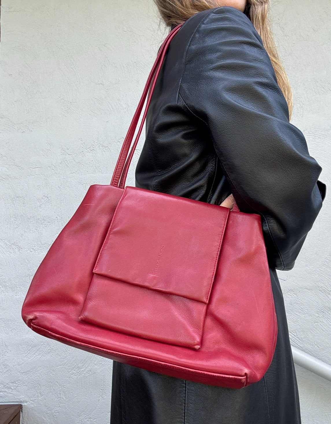 Vintage Red Leather Shoulder Bag