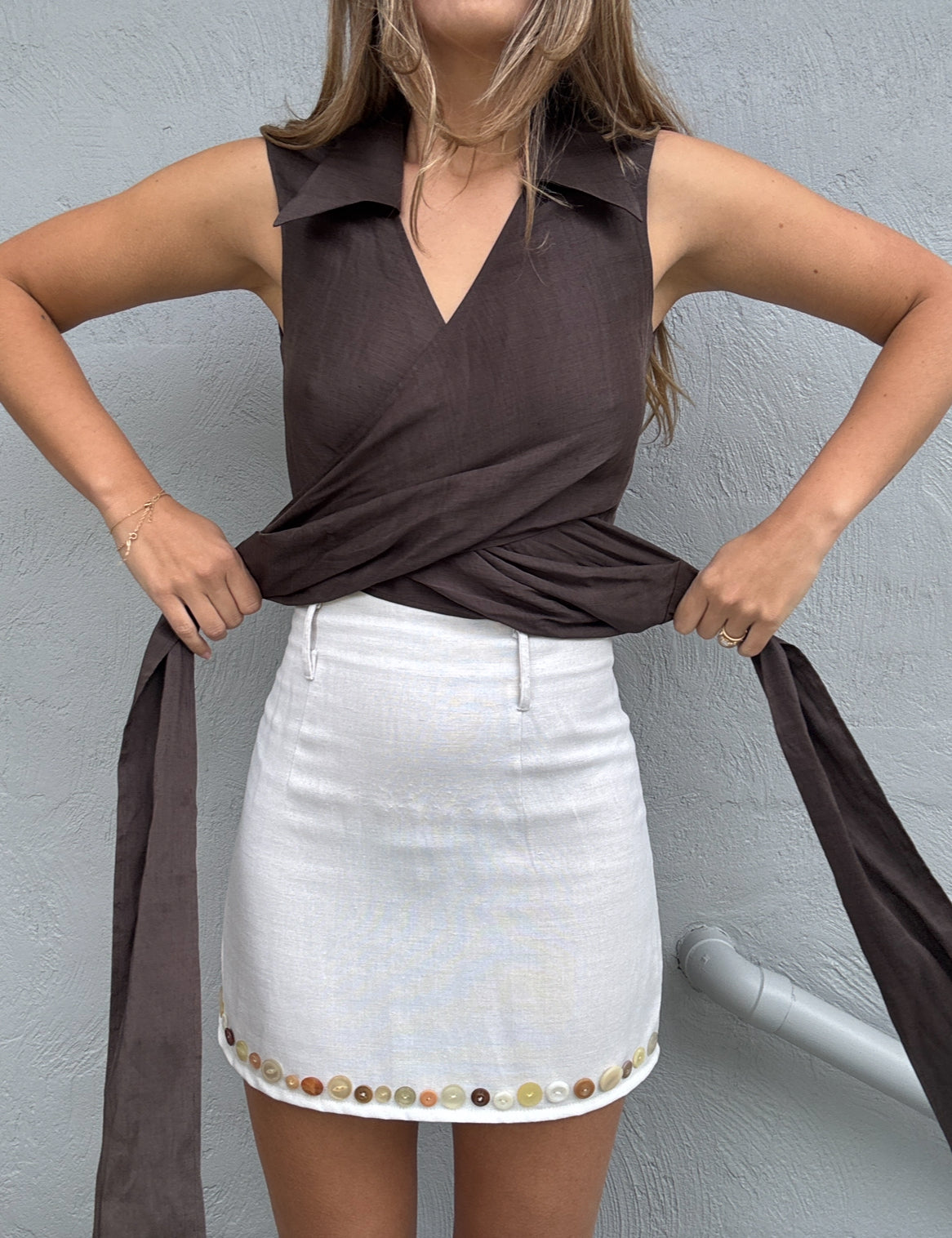 Country Road Chocolate Wrap Top // Size 10