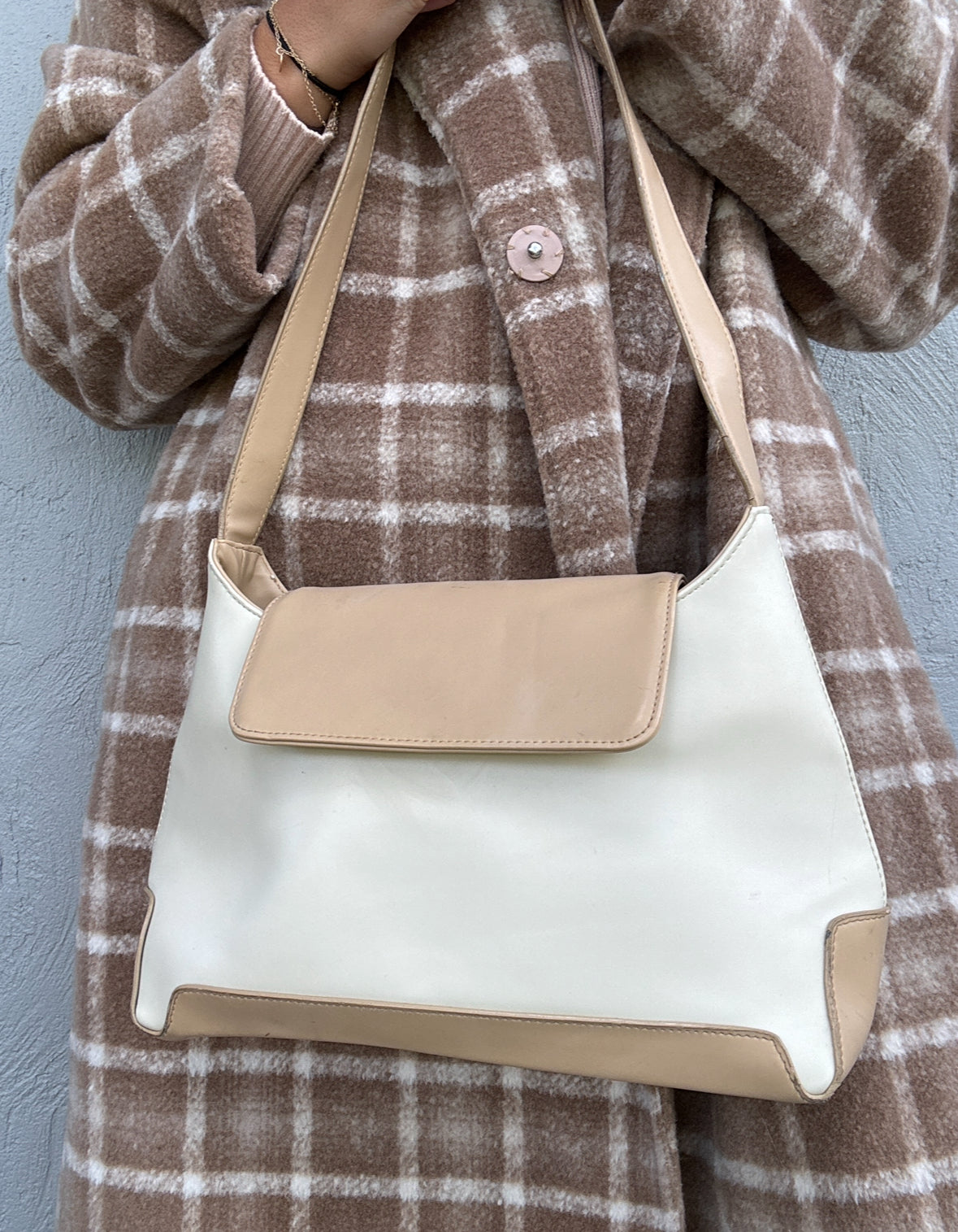 Vintage Cream & Tan Shoulder Bag