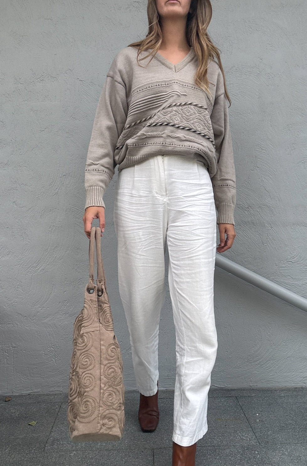 Vintage Taupe Textured Knit Sweater // Size XL