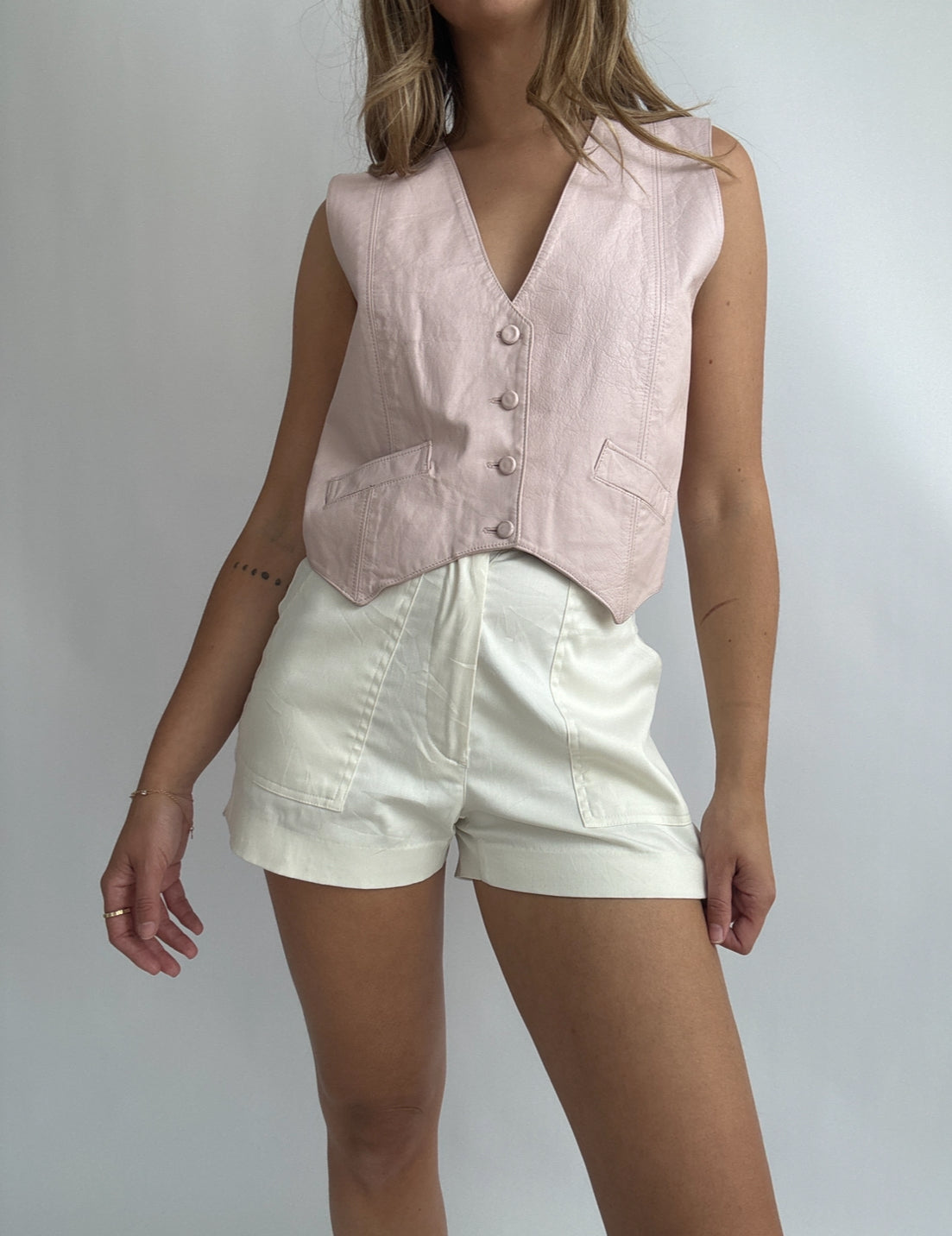 Vintage Baby Pink Leather Vest // Size 6-8