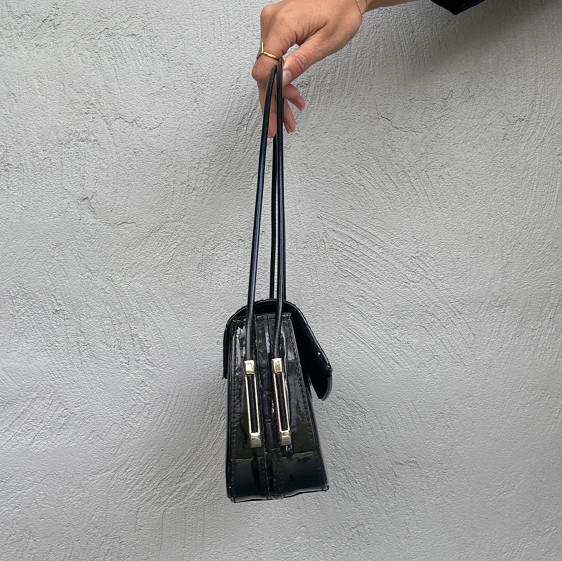 Vintage Palazzo Black Patent Shoulder Bag
