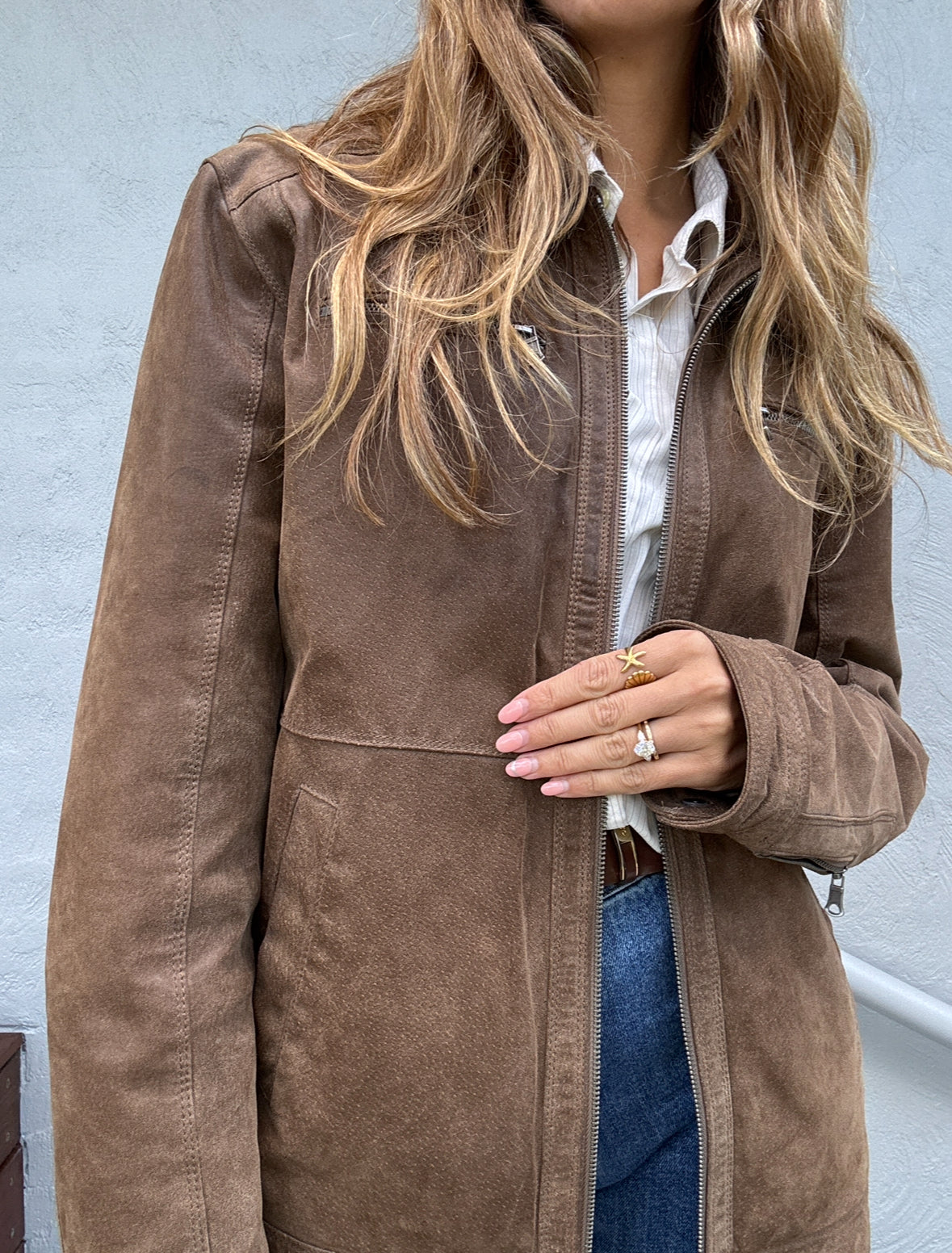 90s Suede Leather Jacket // Size L