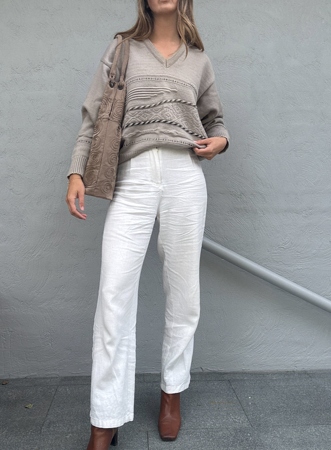 Vintage Taupe Textured Knit Sweater // Size XL