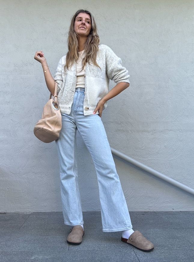 White and Grey Speckled Cardigan // Size 6-10