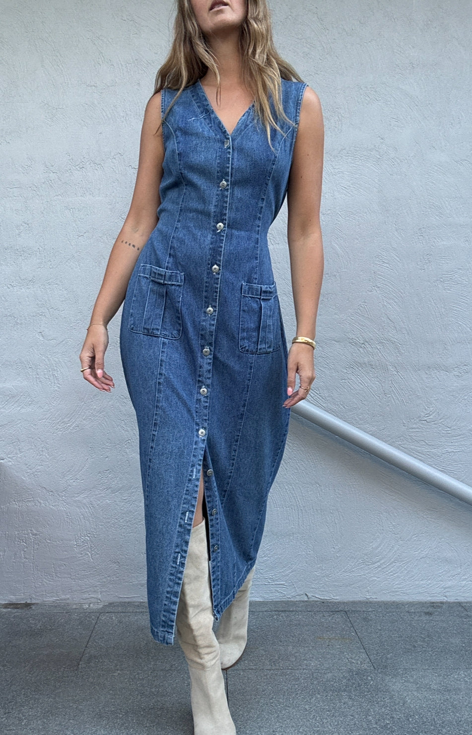 Vintage Denim Maxi Dress // Size 10