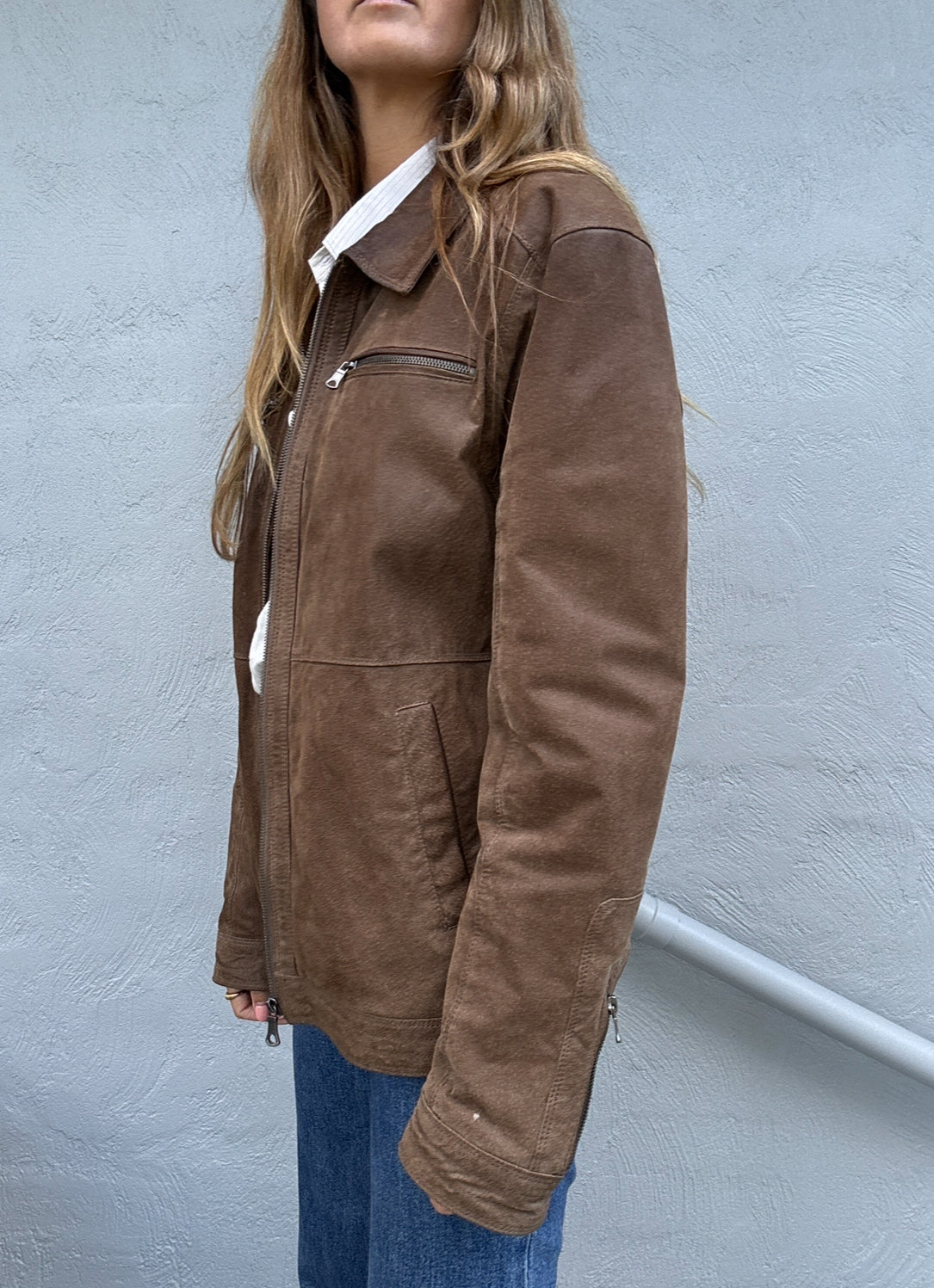 90s Suede Leather Jacket // Size L