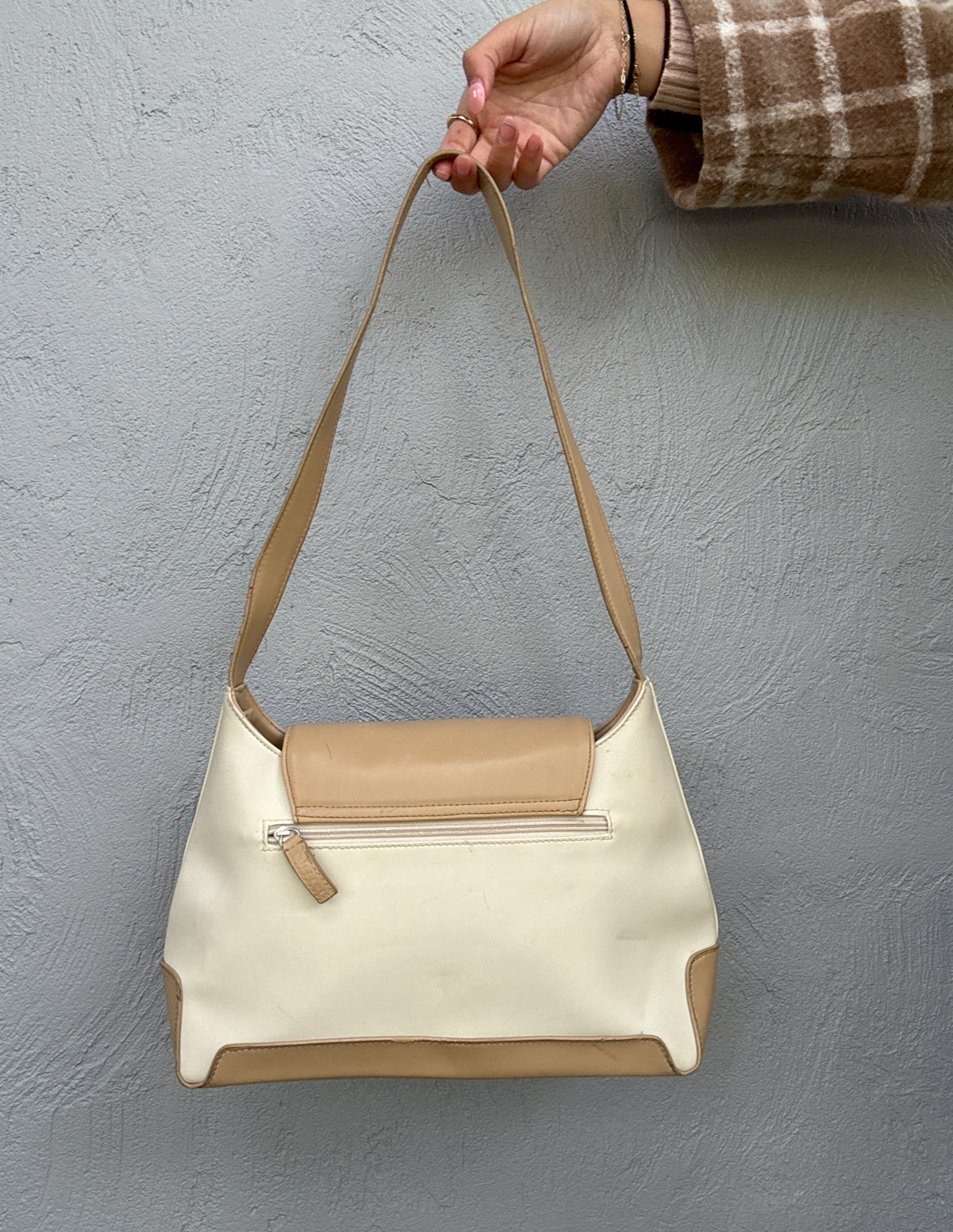Vintage Cream & Tan Shoulder Bag