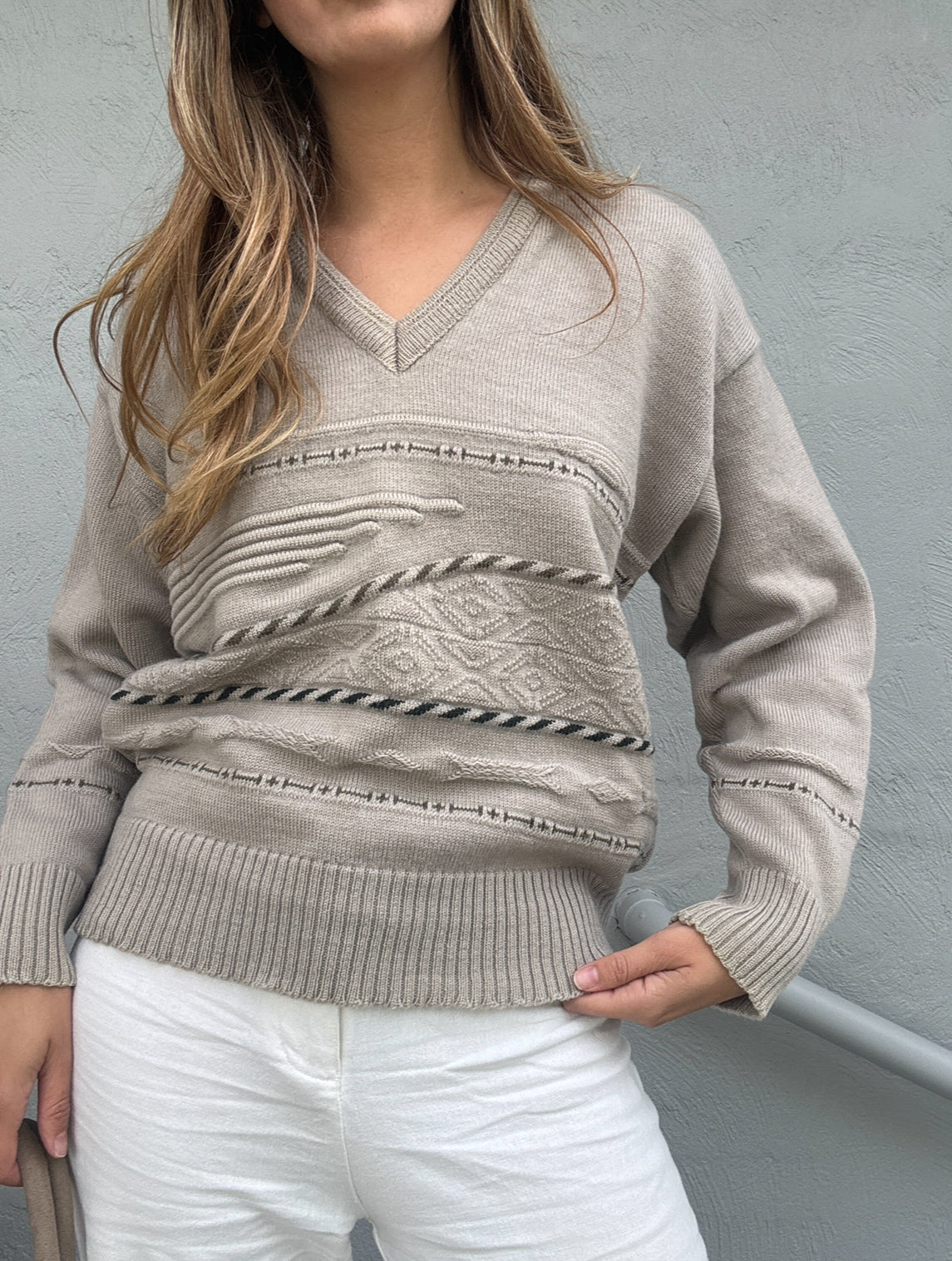 Vintage Taupe Textured Knit Sweater // Size XL