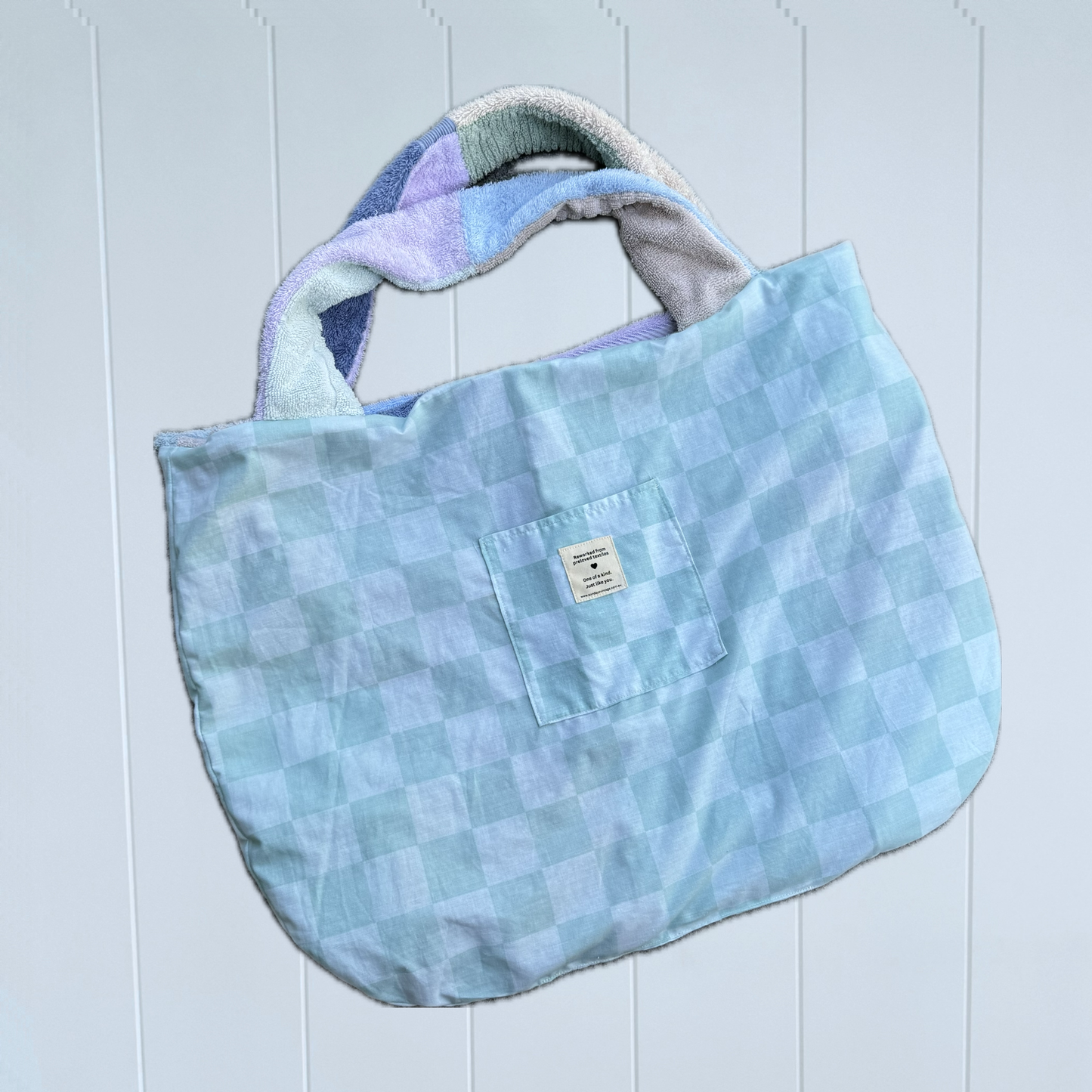 RETOWEL Large Patchwork Bag // Seaglass
