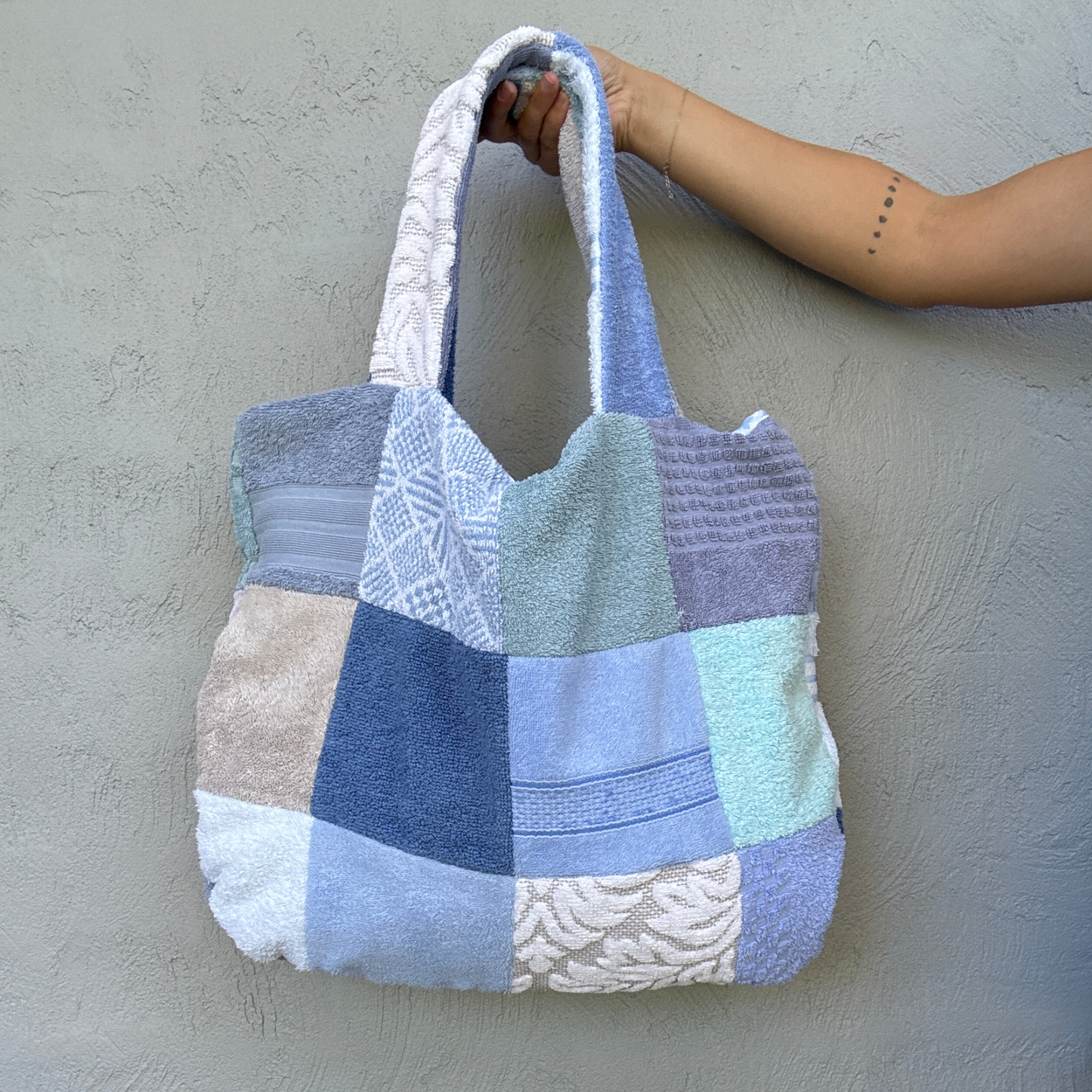 RETOWEL Large Patchwork Bag // Tidal Blue